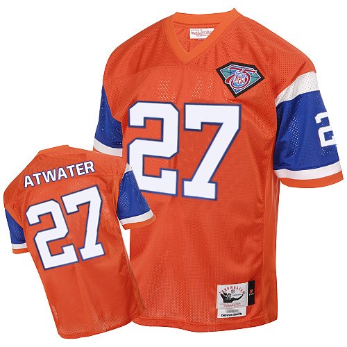 Men's Authentic Steve Atwater Mitchell and Ness Jersey Orange Home - #27 75th Patch Throwback NFL Denver Broncos